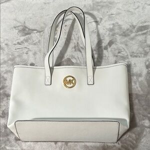 MICHAEL Michael Kors White Optic Tote with Gold Logo